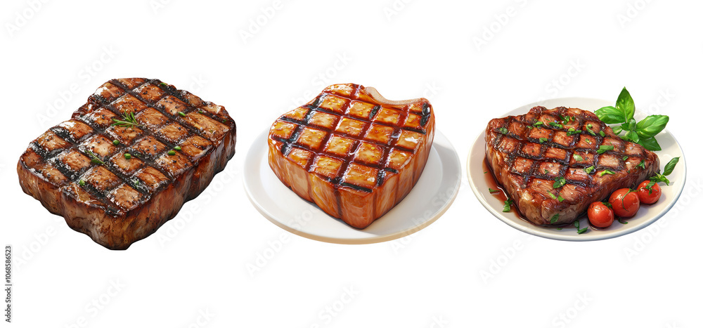 Grilled Meat Varieties on White Background Grilled Meat Varieties on White Background
