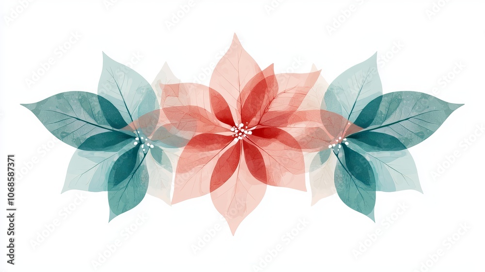 A soft, artistic arrangement of translucent leaves and petals in red and teal hues, creating a floral design that evokes serenity and natural beauty. A soft, artistic arrangement of translucent leaves and petals in red and teal hues, creating a floral design that evokes serenity and natural beauty.