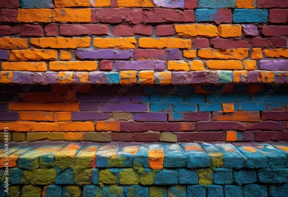 Fototapeta premium close detailed vibrant brick wall ideal design projects featuring rich textures diverse color patterns, architecture, surface, red, orange, brown, aged