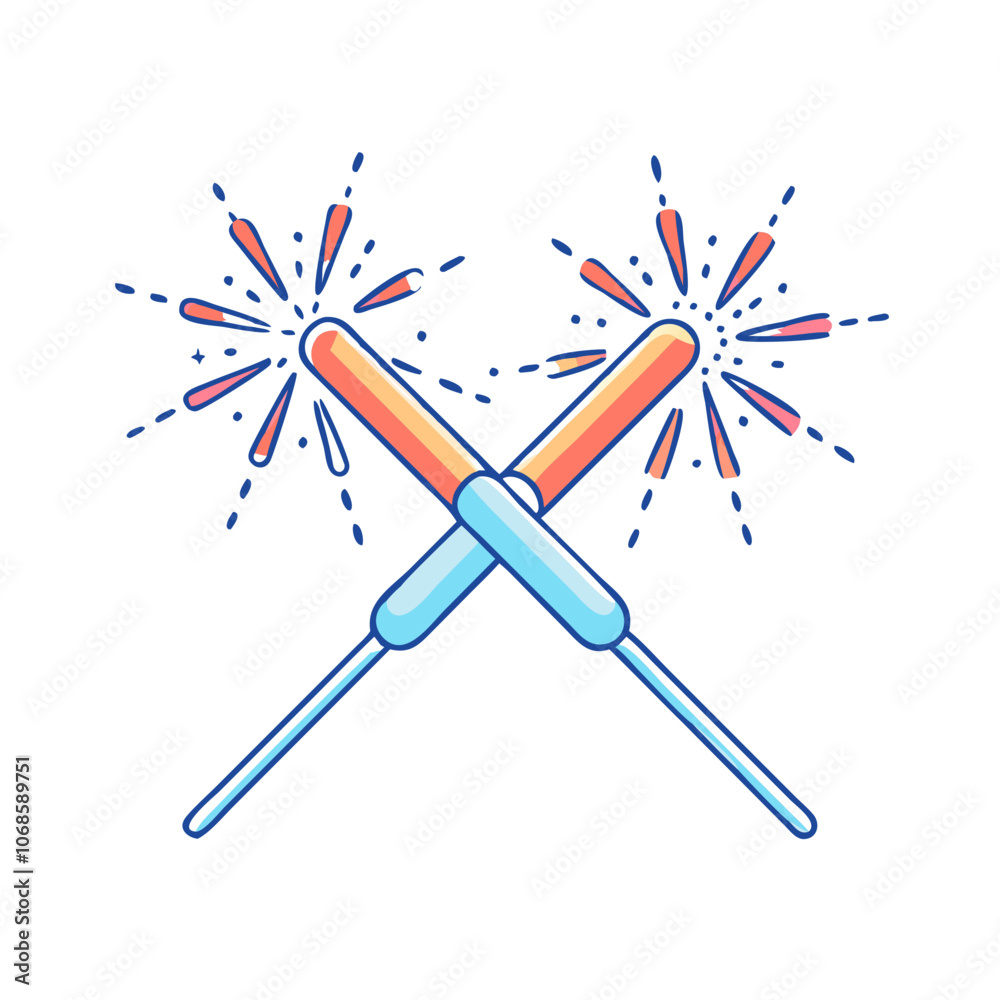 sparklers crossed vector art, flat illustration sparklers crossed icon. sparklers crossed vector art, flat illustration sparklers crossed icon.