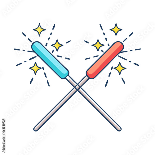 sparklers crossed vector art,  flat illustration sparklers crossed icon.