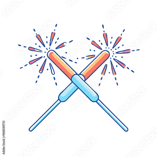 sparklers crossed vector art,  flat illustration sparklers crossed icon.