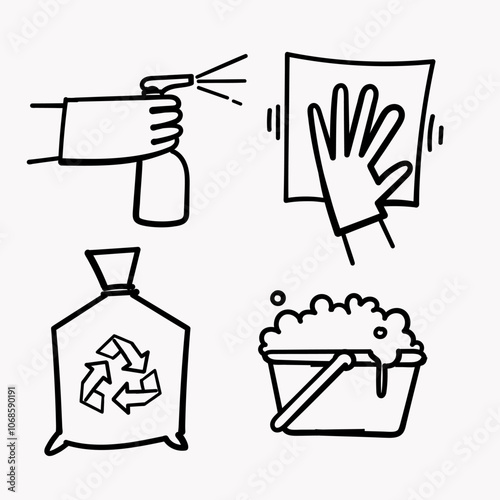 hand drawn doodle cleaning icon collection related