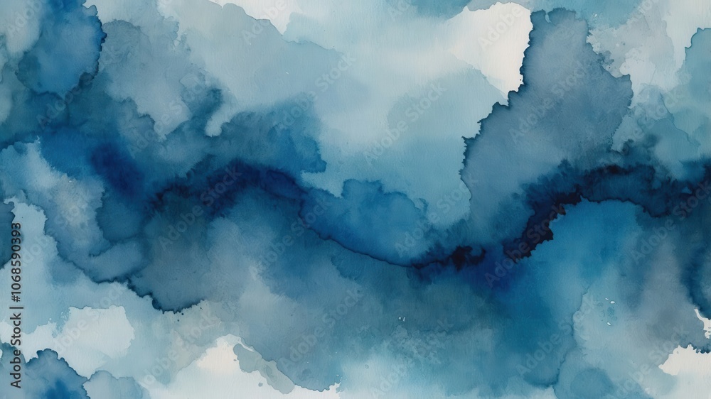 Closeup of a blue watercolor texture with soft, blended shades, creating a serene and artistic abstract pattern Closeup of a blue watercolor texture with soft, blended shades, creating a serene and artistic abstract pattern