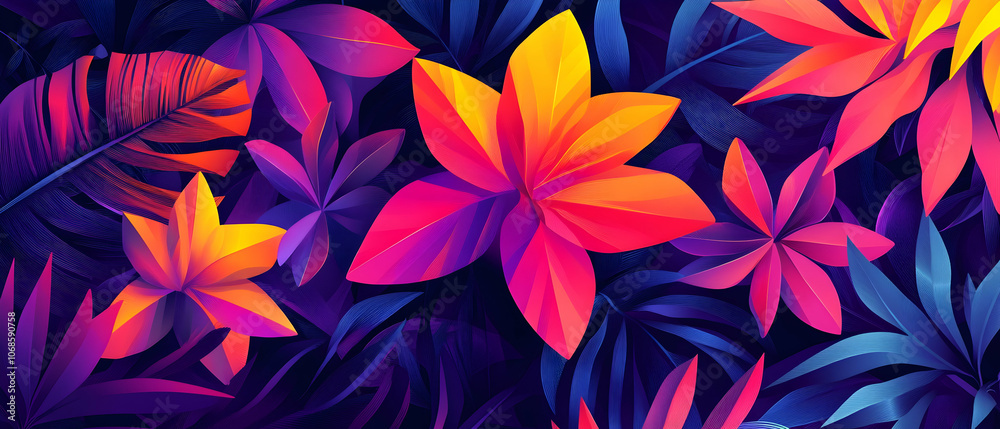 Colorful tropical leaves with abstract design. Colorful tropical leaves with abstract design.