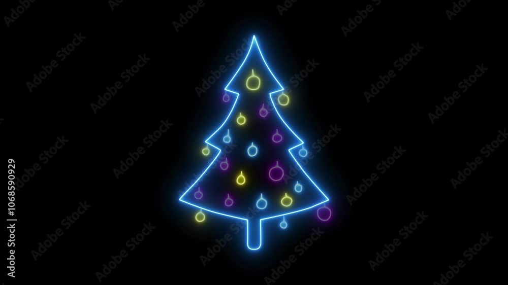 Christmas Tree Line Neon Cartoon Flashing Animation Christmas Tree Line Neon Cartoon Flashing Animation