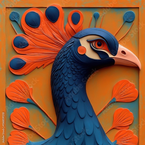 Vibrant Peacock Sculpture in Serene Abstract Modern Style photo