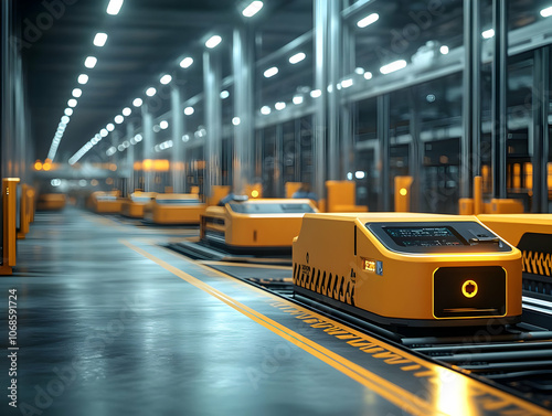 3D Illustration Automated Guided Vehicles AGV Warehouse Robotics Technology photo