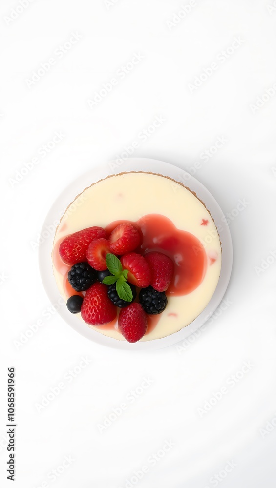Delicious Cheesecake Topped with Vibrant Red Strawberries and berries