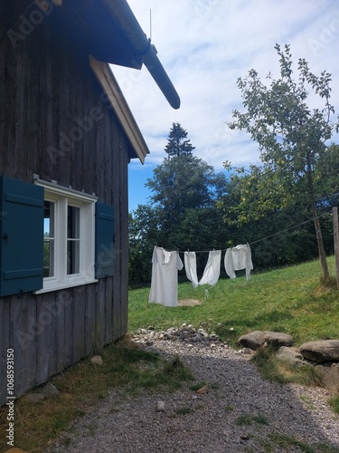Laundry in front of a house