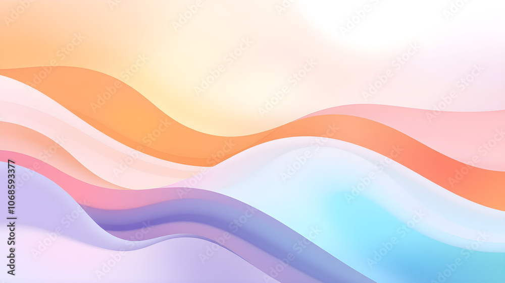 Smooth waves in soft pastel colors, gently blending from orange to lavender to teal, creating a calming, dreamy abstract background Smooth waves in soft pastel colors, gently blending from orange to lavender to teal, creating a calming, dreamy abstract background