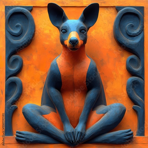 Serene Wallaby Sculpture in Vibrant Modern Hues photo