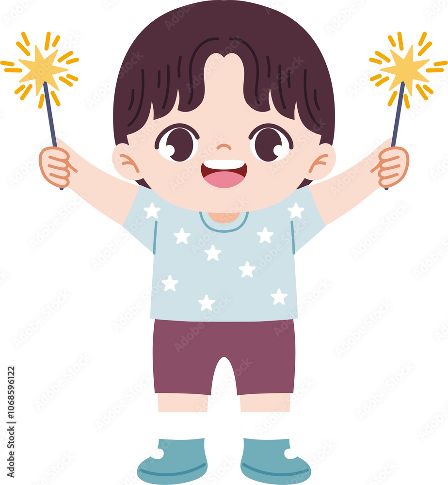 Cute Kid Holding Sparkler Cartoon Character Cute Kid Holding Sparkler Cartoon Character