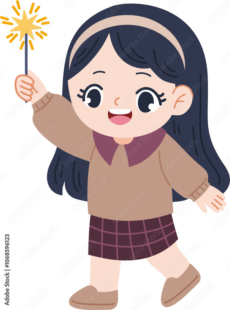 Cute Kid Holding Sparkler Cartoon Character Cute Kid Holding Sparkler Cartoon Character