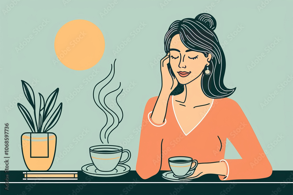 Woman lifestyle concept with cute young woman sipping her coffee. AI generated Woman lifestyle concept with cute young woman sipping her coffee. AI generated