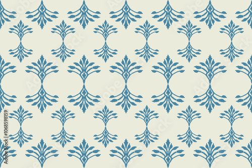 Ikat leaves vintage design embroidary seamless pattern on background vector illustration.Ikat ethnic oriental embroidery traditional.Indian Ikat pattern Aztec style retro. design for texture,fabric. photo