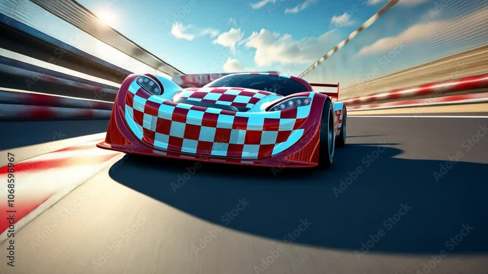 Red and White Race Car: A high-speed race car zips across the asphalt ...