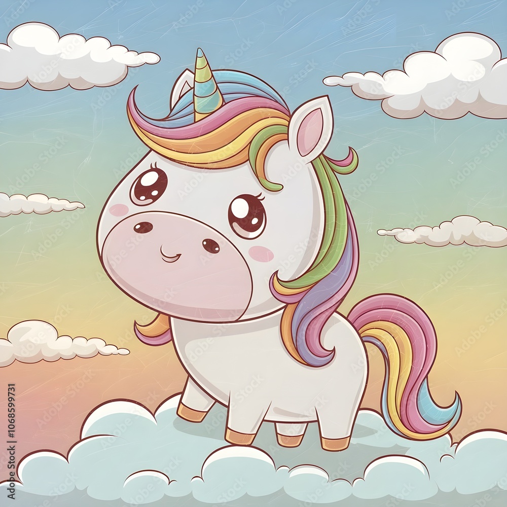 Fototapeta premium kawaii style vector illustration of a rainbow unicorn with a cute,