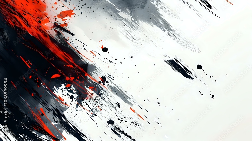 Abstract Art with Red, Black, and White Brushstrokes Abstract Art with Red, Black, and White Brushstrokes