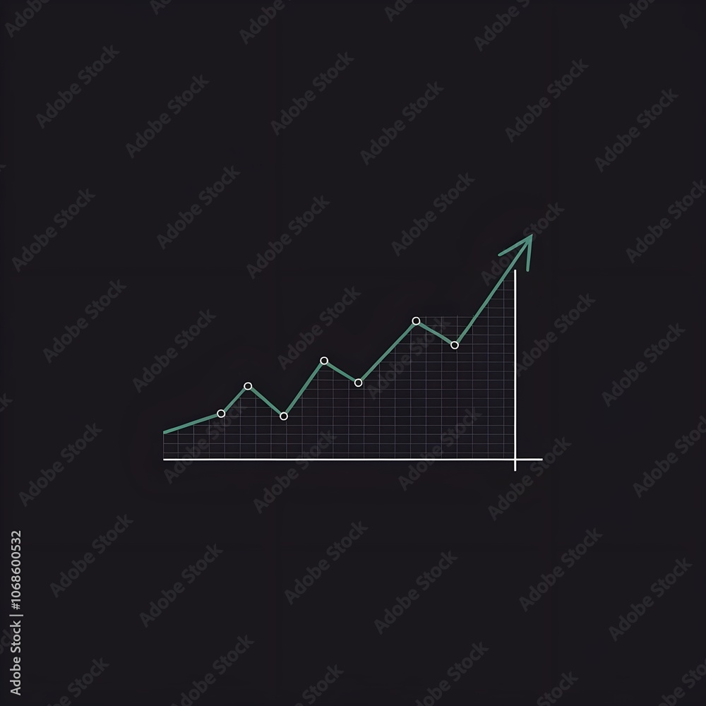 Obraz premium Upwards-trending green line chart. The line chart has one data series with multiple data points.