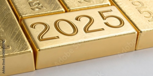 The word letter 2025 on gold.