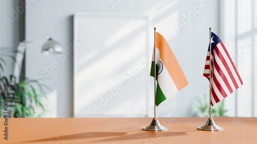 FLAGS OF INDIA And LIBERIA ON TABLE photo