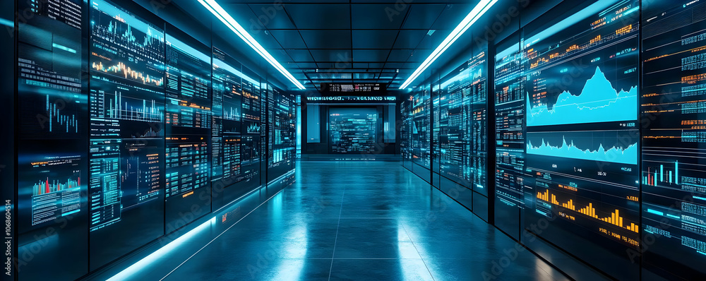 3D Illustration Futuristic Data Center Servers Technology 3D Illustration Futuristic Data Center Servers Technology