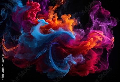 vibrant swirling smoke patterns over dark backgrounds captivating fluid motion colorful effects, vapor, texture, shadow, design, abstraction, visual