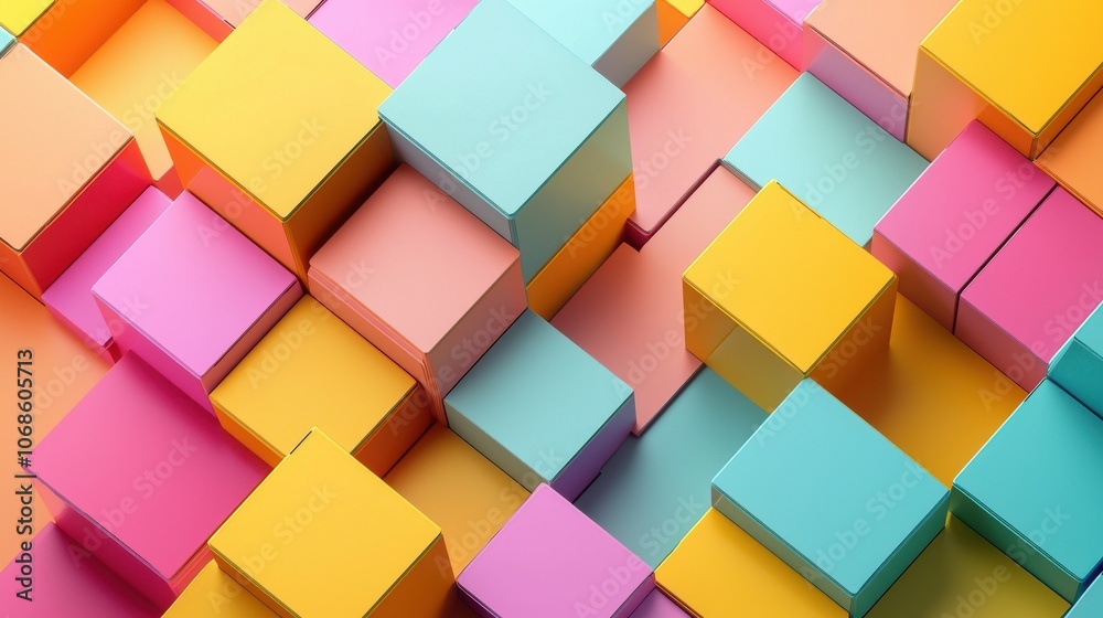 Colorful arrangement of pastel boxes in shades of pink, blue, and yellow, creating a playful and modern aesthetic. Colorful arrangement of pastel boxes in shades of pink, blue, and yellow, creating a playful and modern aesthetic.