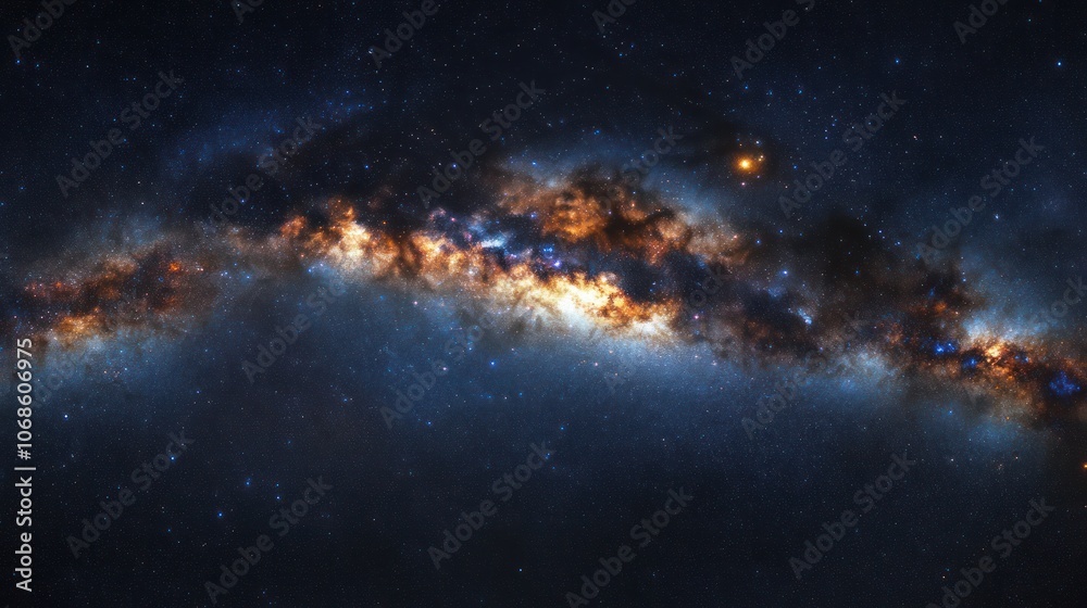A magnificent view of the Milky Way galaxy stretching across the sky, illuminating the night with countless stars A magnificent view of the Milky Way galaxy stretching across the sky, illuminating the night with countless stars