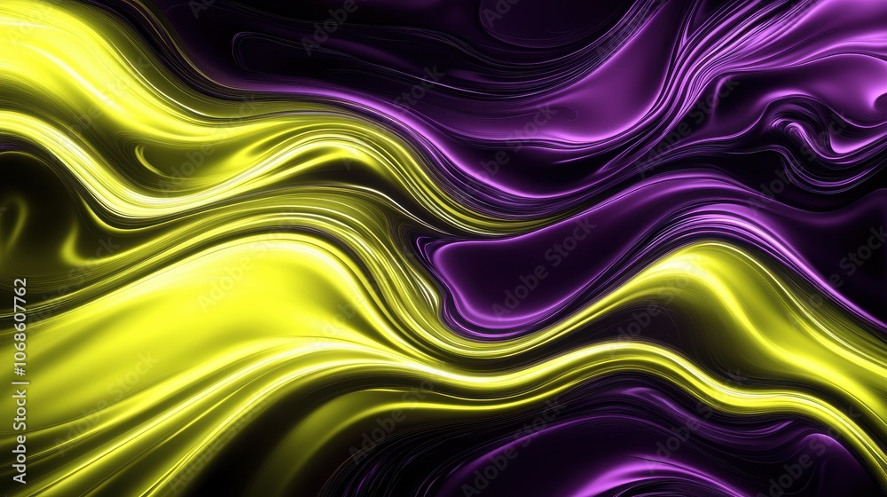 Vibrant yellow and purple waves flowing elegantly against a black background, creating a dynamic abstract design. Vibrant yellow and purple waves flowing elegantly against a black background, creating a dynamic abstract design.
