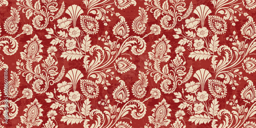 Abstract Paisley Traditional Scribble Style Hand Drawn Ikat Seamless Vector Pattern Trendy Fashion Colors Perfect for Allover Fabric Print or Wall Paper Damask Ethnic Concept Bright Orange White Tones