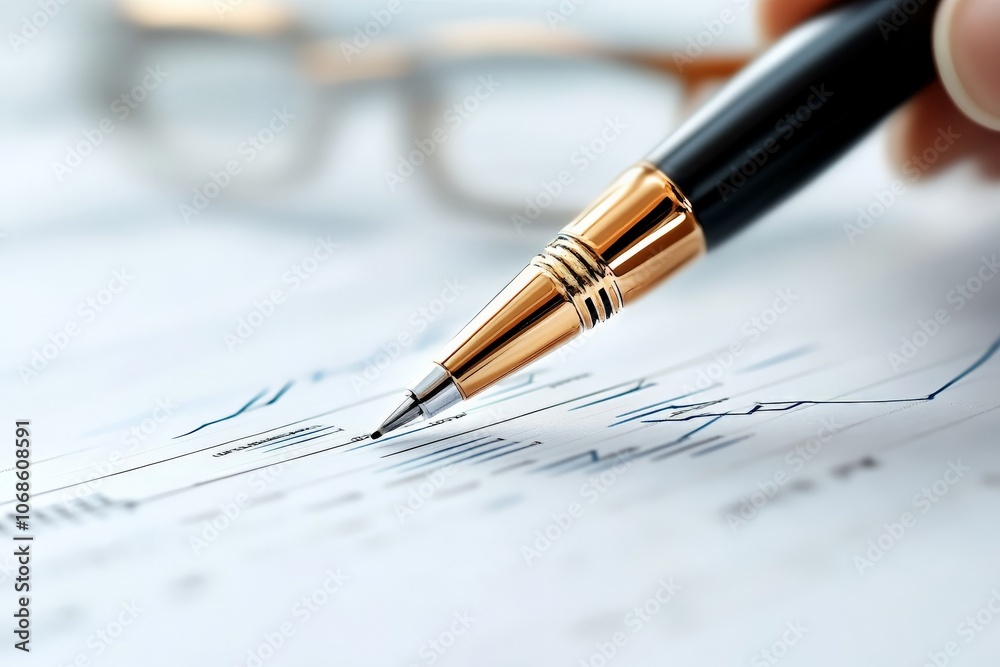 A luxury pen is poised over a financial document, illustrating preparedness and precision in corporate finance and high-level business management. A luxury pen is poised over a financial document, illustrating preparedness and precision in corporate finance and high-level business management.