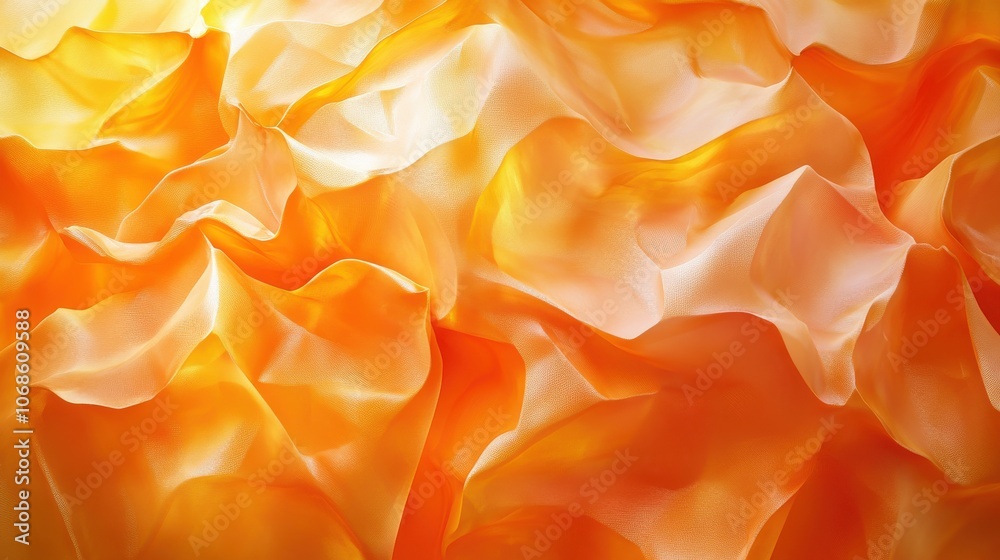 Obraz premium Vibrant orange silk fabric creating a flowing, wavy texture, conveying warmth and richness.