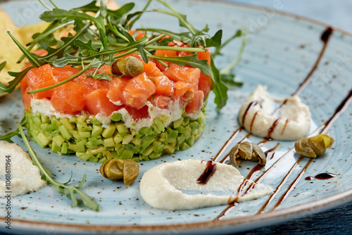 salmon tartare with avocado and lemon