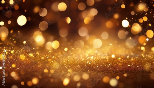 Luxurious Golden Glitter and Bokeh Light Abstract Background. Ideal for Holiday Celebration Designs, New Year's Eve Invitations, Festive Event Marketing, and High-End Brand Advertising