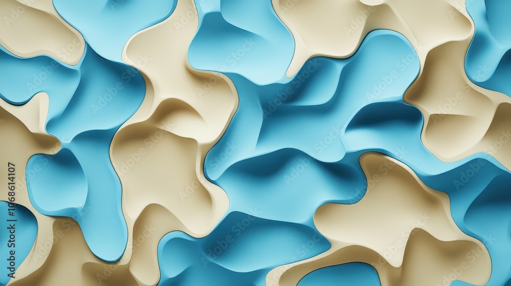 Textured abstract background featuring undulating shapes in soft blue and cream tones.
