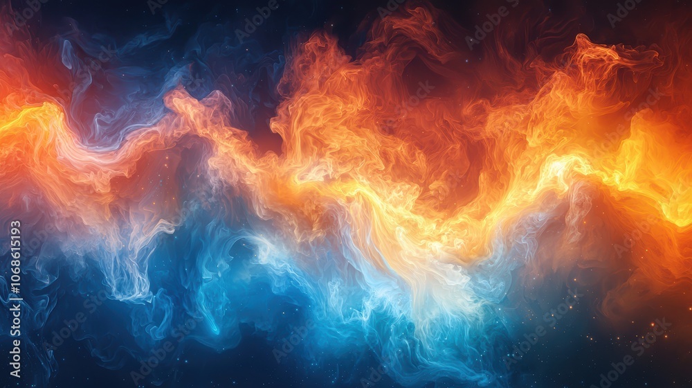 Serene Fusion - Abstract Background with Soft Blue and Electric Orange Organic Shapes Overlapping for Depth and Creativity