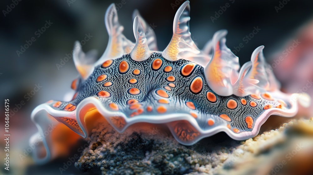 Spiky and Colorful Nudibranch Sea Slug in Macro Close-Up. Spiky and Colorful Nudibranch Sea Slug in Macro Close-Up.