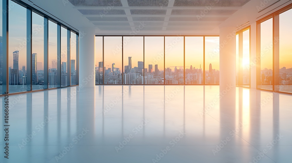 Stunning sunrise view from a modern office space overlooking the city skyline Stunning sunrise view from a modern office space overlooking the city skyline