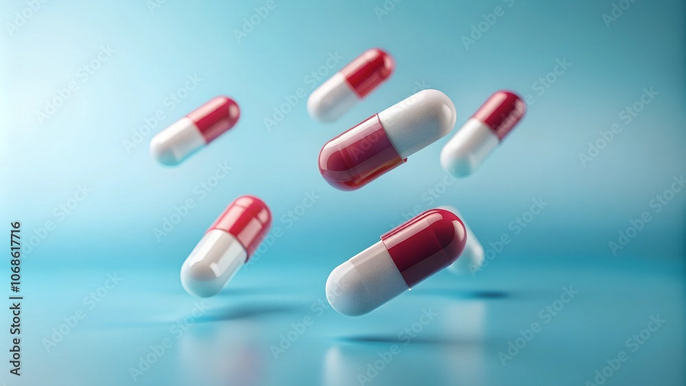 Antibiotic and medicine capsules are flying Antibiotic and medicine capsules are flying