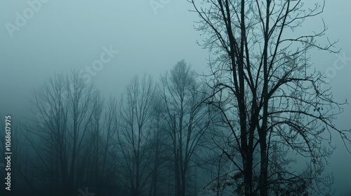 Misty Forest Landscape in Calm Fog