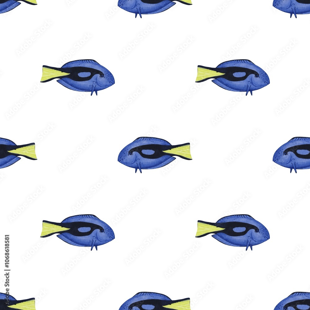 Fototapeta premium Seamless pattern with bright fishes illustrations, fishes pattern, fish fabric design, fish drawing, fish kids print, fish kids textile, ocean pattern