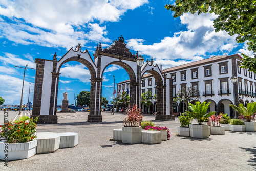 Slika na platnu A view towards  the City Gates and City Gates Square in Ponta Delgada on the isl