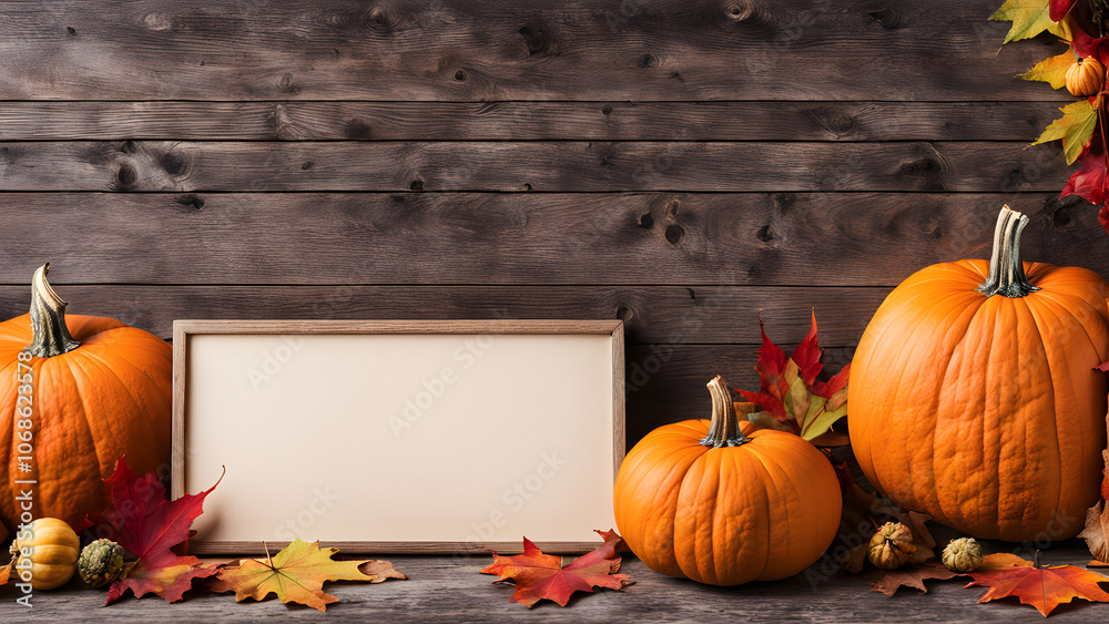 custom made wallpaper toronto digitalA festive blank wooden sign with pumpkins and autumn leaves surrounding it, Ai Generated
