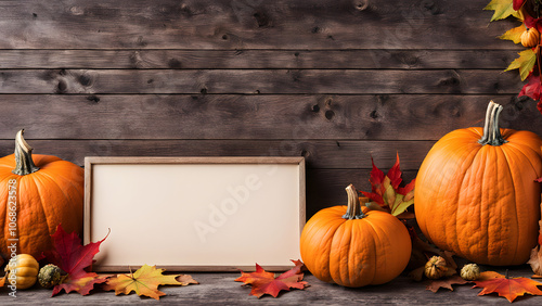 Wallpaper Mural A festive blank wooden sign with pumpkins and autumn leaves surrounding it, Ai Generated Torontodigital.ca