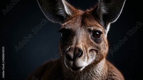 Close-Up of a Kangaroo Standing Proudly Black Background photo