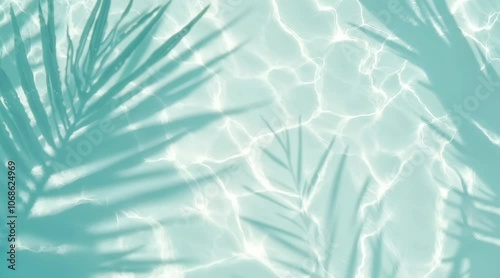  Turquoise Water Surface with Palm Leaf Shadows. Summer Tropical Background, Vacation Relaxation Concept. 4K Video