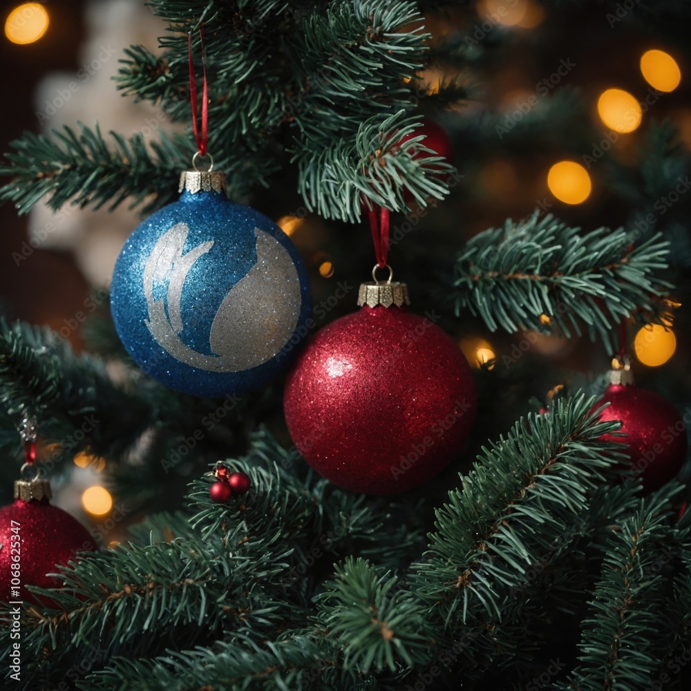 Fototapeta premium The Christmas tree glows with the magic of new year’s cheer