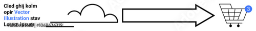 Cloud leading to an arrow pointed at a shopping cart with a notification badge 3 . Ideal for e-commerce, online shopping, data transfer, cloud storage, website design, marketing, digital
